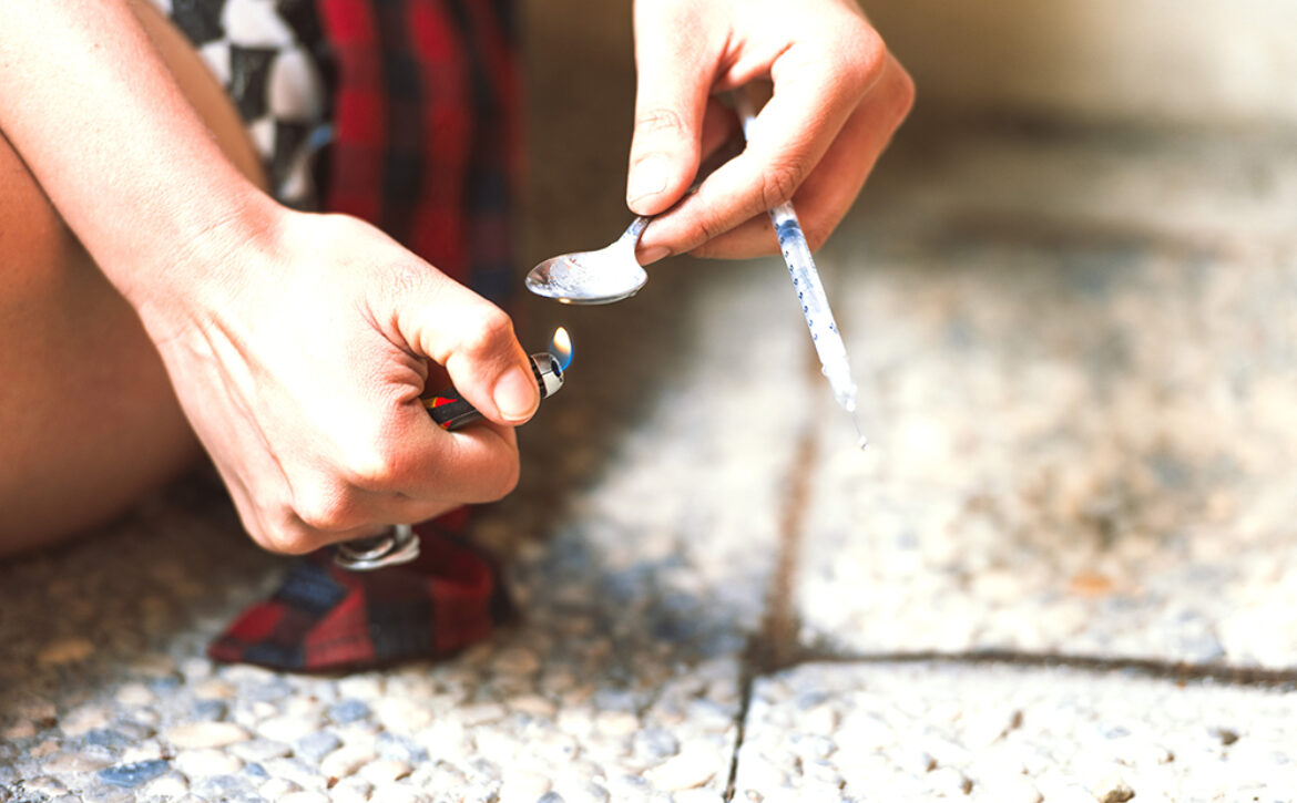 Heroin drug preparation with lighter